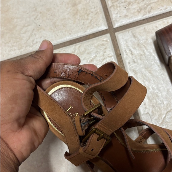 Lauren Ralph Lauren Aleigh Sandal Wedge Brown Open Toe Strappy 8.5b - Picture 4 of 6
